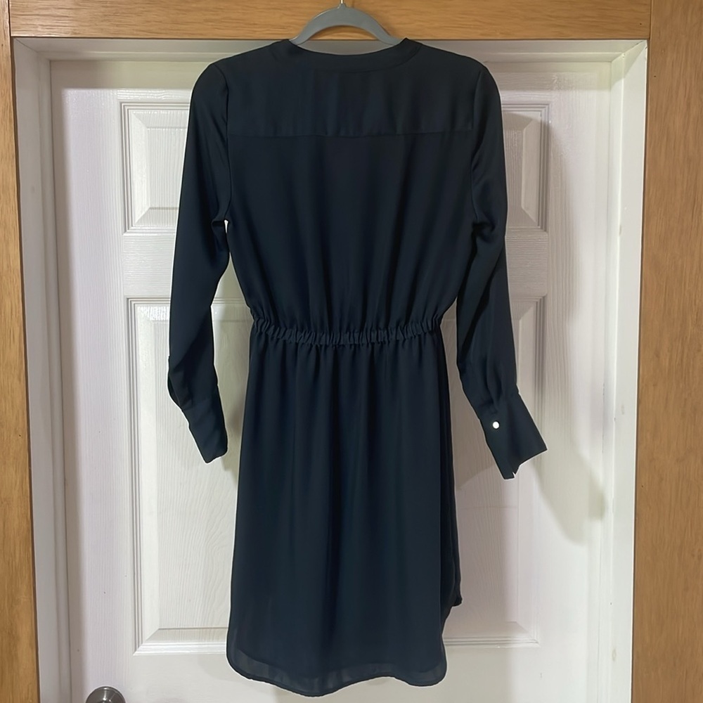 H&M Dress Size 4 Blue Long Sleeve Belted V-Neck Mini Lightweight - Picture 3 of 11